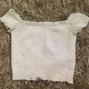 Garage White Off-the-shoulder Cinched Top